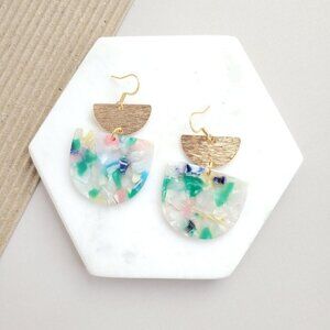 Spring Inspired Gold and Acrylic Drop Earrings